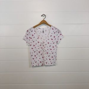 PacSun White and Pink Floral Tee